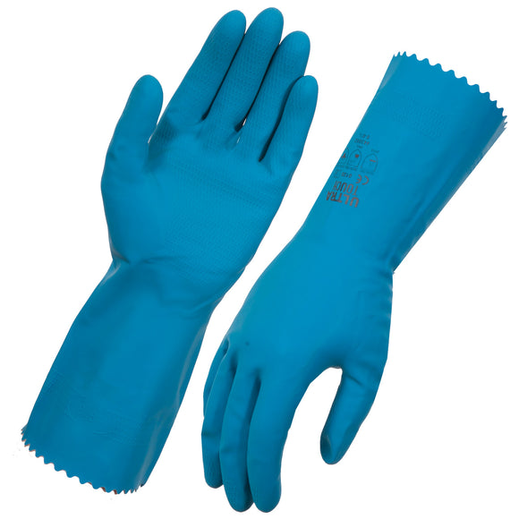 Ultra Touch Flocklined Rubber Gloves Blue
