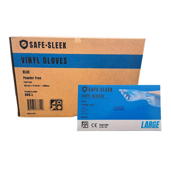 Safe Sleek Vinyl Powder Free Gloves Blue